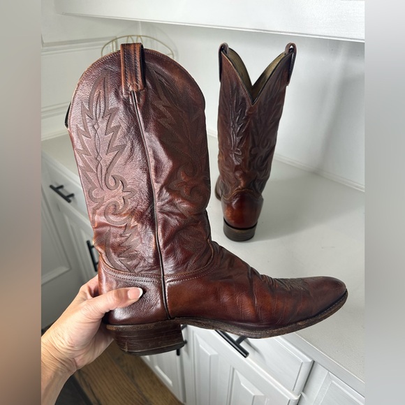 Vintage Dan Post Brown Embroidered Leather Cowboy Boots Men’s Size 12D - Picture 8 of 11